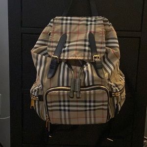 Antique Yellow Vintage Check Nylon Large Rucksack Backpack